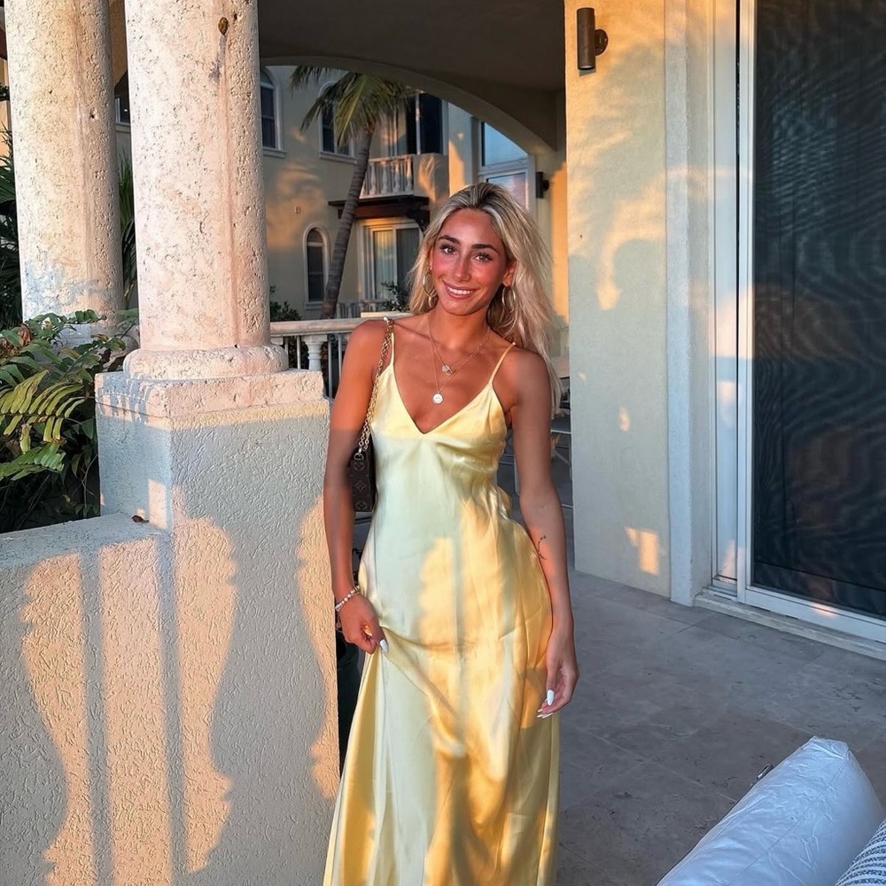 Zara maxi dress flowy butter yellow satin effect wedding evening party - Picture 11 of 16